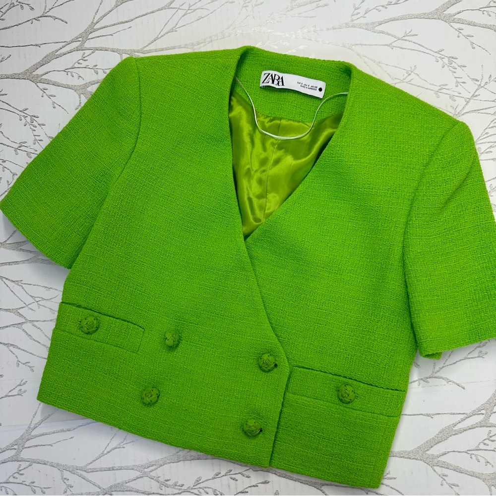 Zara Apple Green Cropped Jacket Size S
